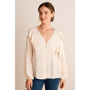 Nine West Women’s XL Peach Cream Ruffle Blouse Tunic Boho Prairie Top